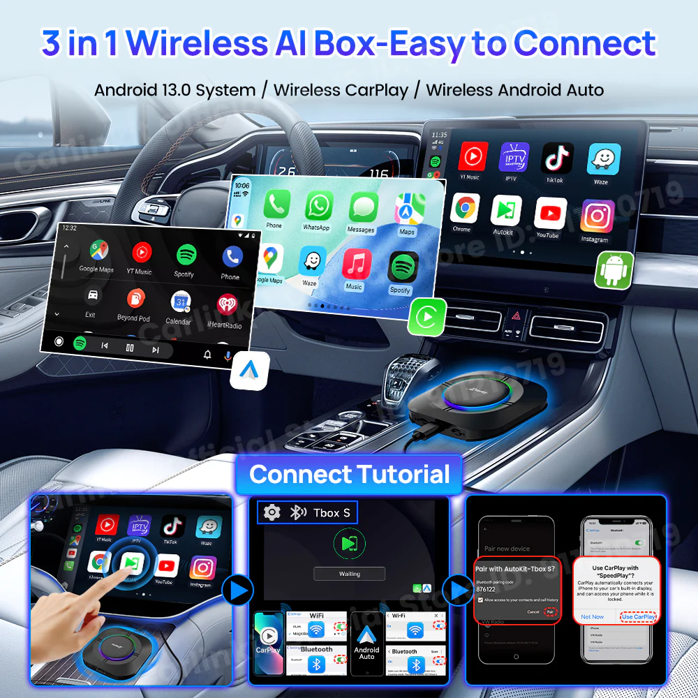 2024 Carlinkit Ai Box S2C LED Android Wireless Carplay adapter Android 13 Qualcomm 6115 8-cores 64G Smart Tv Box For Netflix IPTV - Image 5