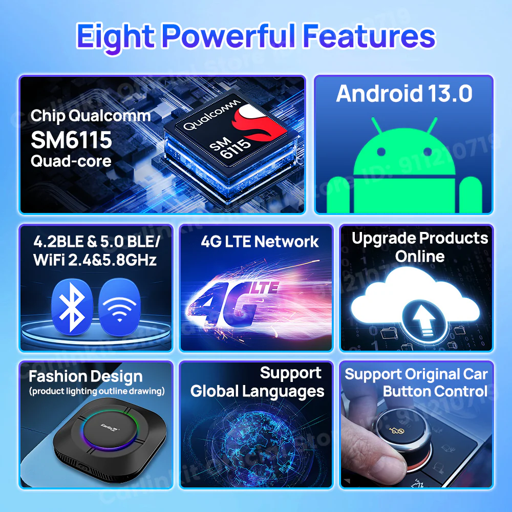 2024 Carlinkit Ai Box S2C LED Android Wireless Carplay adapter Android 13 Qualcomm 6115 8-cores 64G Smart Tv Box For Netflix IPTV - Image 7