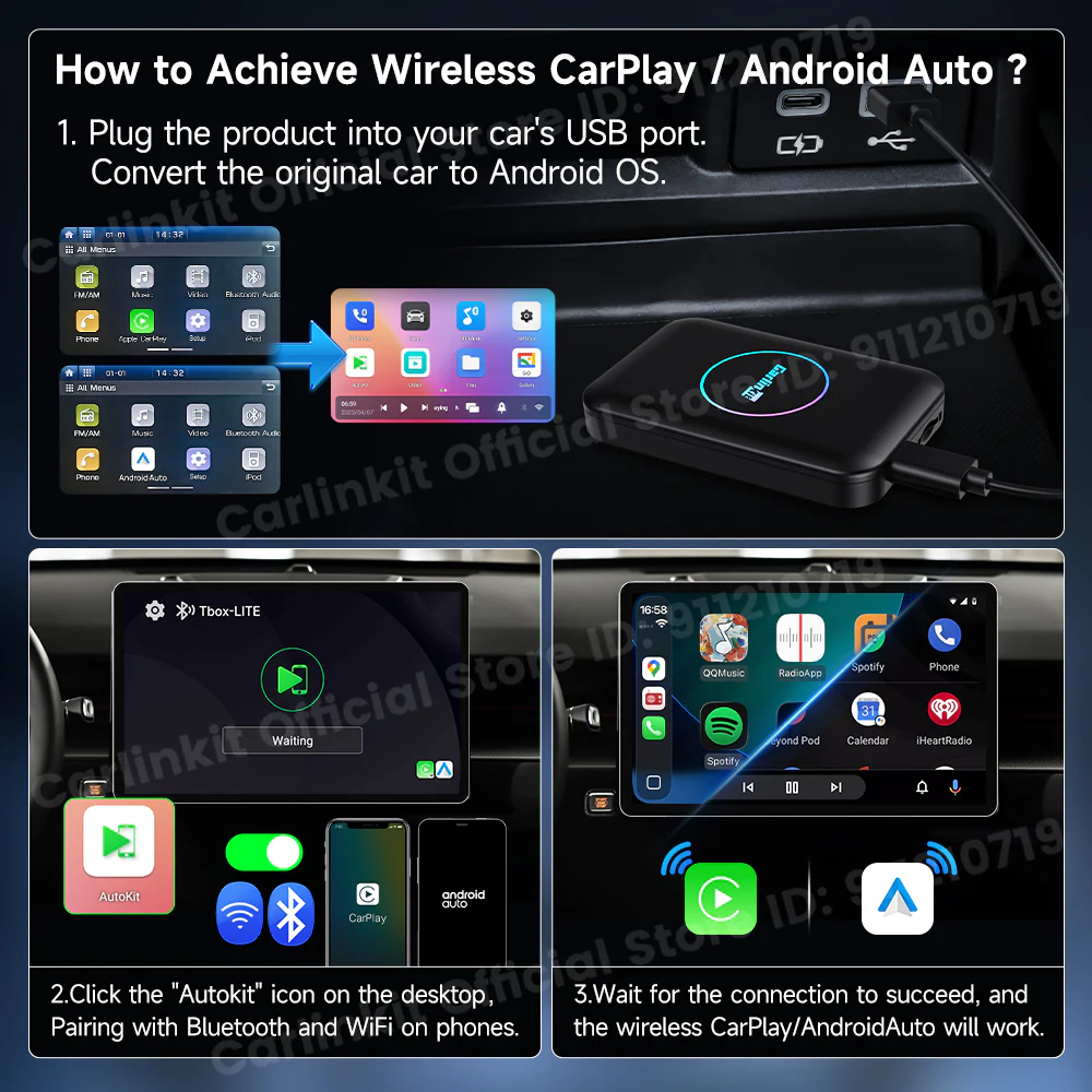 2024 Carlinkit LITE Wireless Android Auto & Car Play Ai Box Usb Watch Videos Online 32GB For Netflix Iptv 3 IN 1 Carplay Tv Box - Image 7