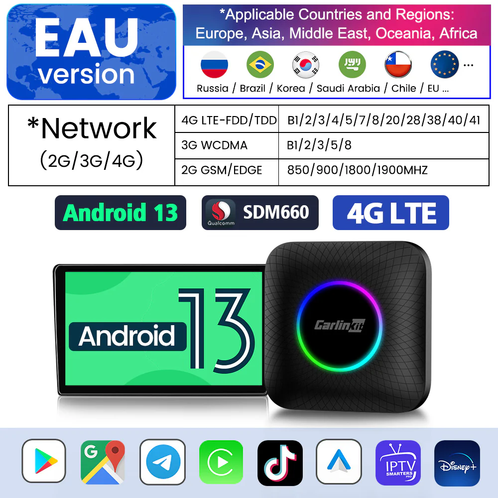 2025 Android13 SDM660 Carlinkit Carplay Android Tv Box USB A Port LED Wireless Carplay Android Auto 8-Core 4G LTE Tv Box For Youtube - Image 3