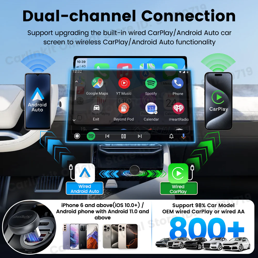 Carlinkit Wireless CarPlay & Android Auto Adapter - Mini Ultra 3 Convert OEM Wired to Wireless Dongle for iPhone & Android 11+, USB-A/Type-C Plug & Play, Fast Connection, Online Upgrade - Image 3
