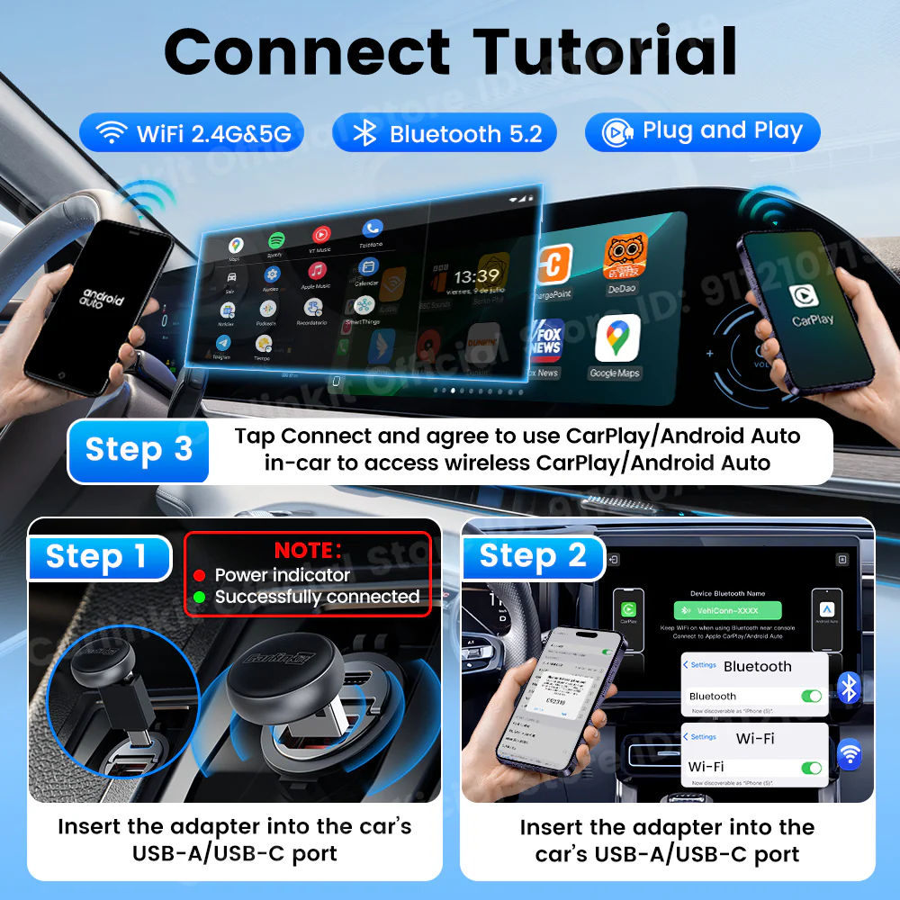 Carlinkit Wireless CarPlay & Android Auto Adapter - Mini Ultra 3 Convert OEM Wired to Wireless Dongle for iPhone & Android 11+, USB-A/Type-C Plug & Play, Fast Connection, Online Upgrade - Image 5