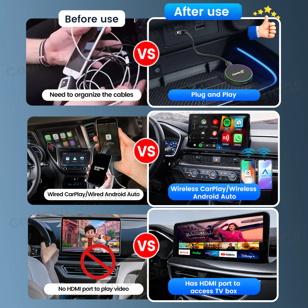 HD2CP Pro CarlinKit 3-In-1 Car Adapter Support HDMI Wireless CarPlay Wireless Android Auto HDMI Video Streaming Box Plug & Play - Image 5