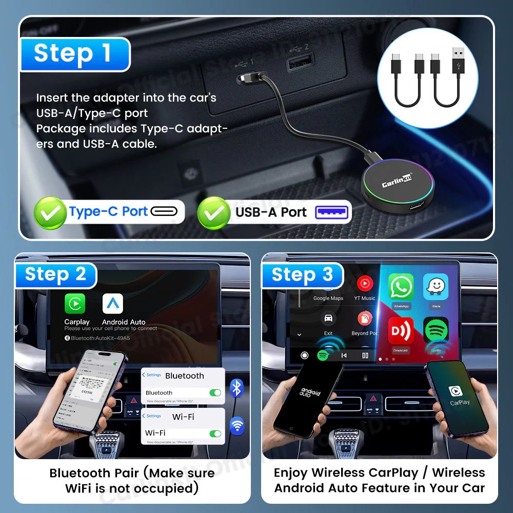 HD2CP Pro CarlinKit 3-In-1 Car Adapter Support HDMI Wireless CarPlay Wireless Android Auto HDMI Video Streaming Box Plug & Play - Image 6