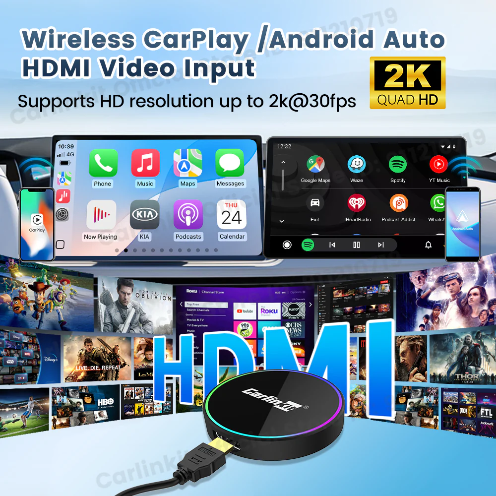 HD2CP Pro CarlinKit 3-In-1 Car Adapter Support HDMI Wireless CarPlay Wireless Android Auto HDMI Video Streaming Box Plug & Play - Image 7
