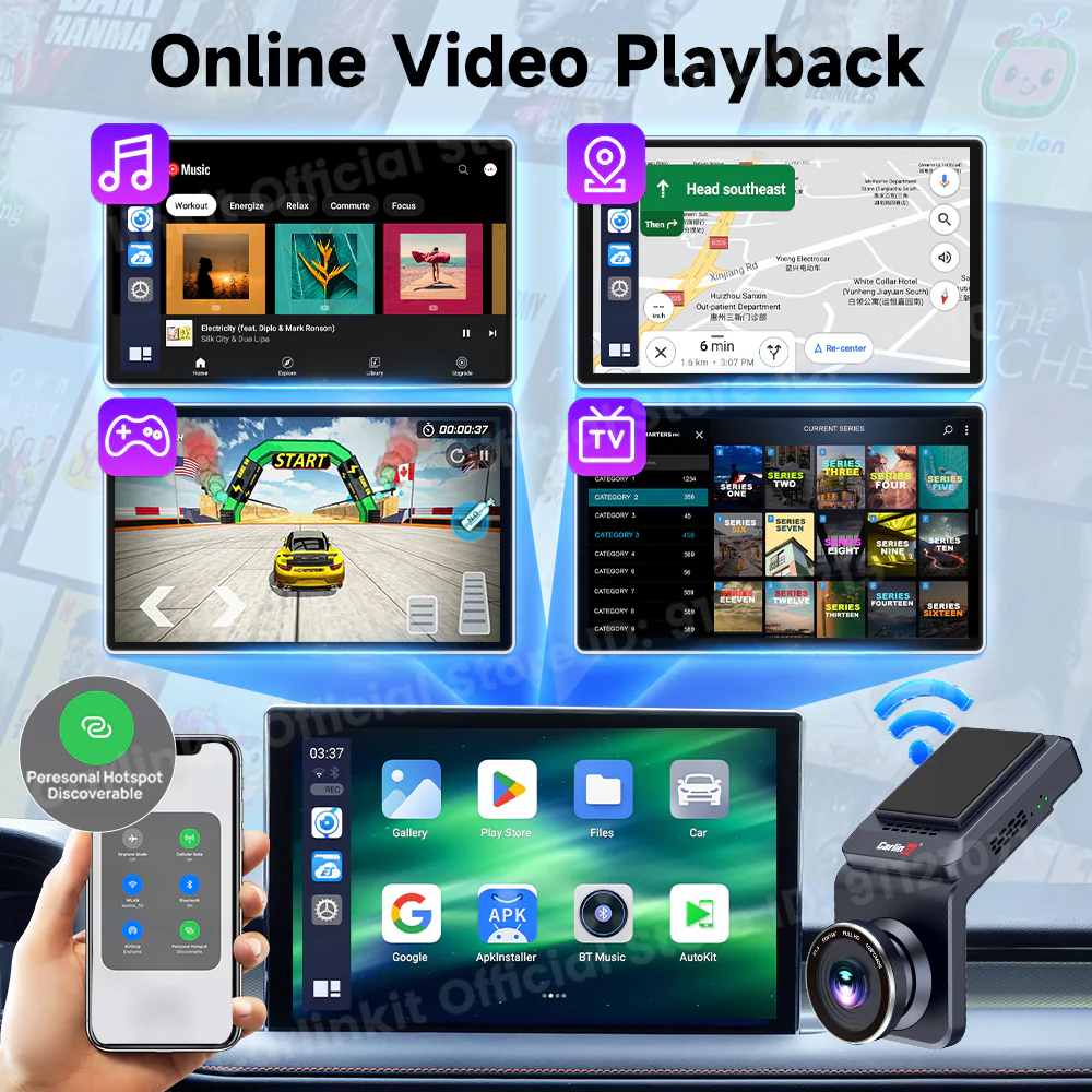 CarlinKit QCM 6125 Android 13 Wireless Carplay Al Box Android Auto HD Dash Cam 1080P 4G+64G YouTube Netflix Google Play Mini TV Box - Image 5