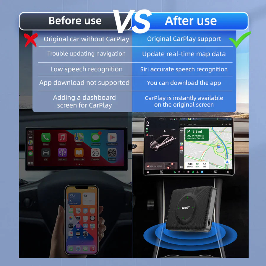 CarlinKit Wireless CarPlay Android auto Mini Box Adapter For Tesla Model 3/X/Y/S CarPlay Wireless Activator Navigation Spotify Siri iOS16 New - Image 8