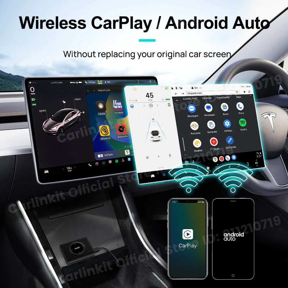CarlinKit Wireless CarPlay Android auto Mini Box Adapter For Tesla Model 3/X/Y/S CarPlay Wireless Activator Navigation Spotify Siri iOS16 New - Image 9